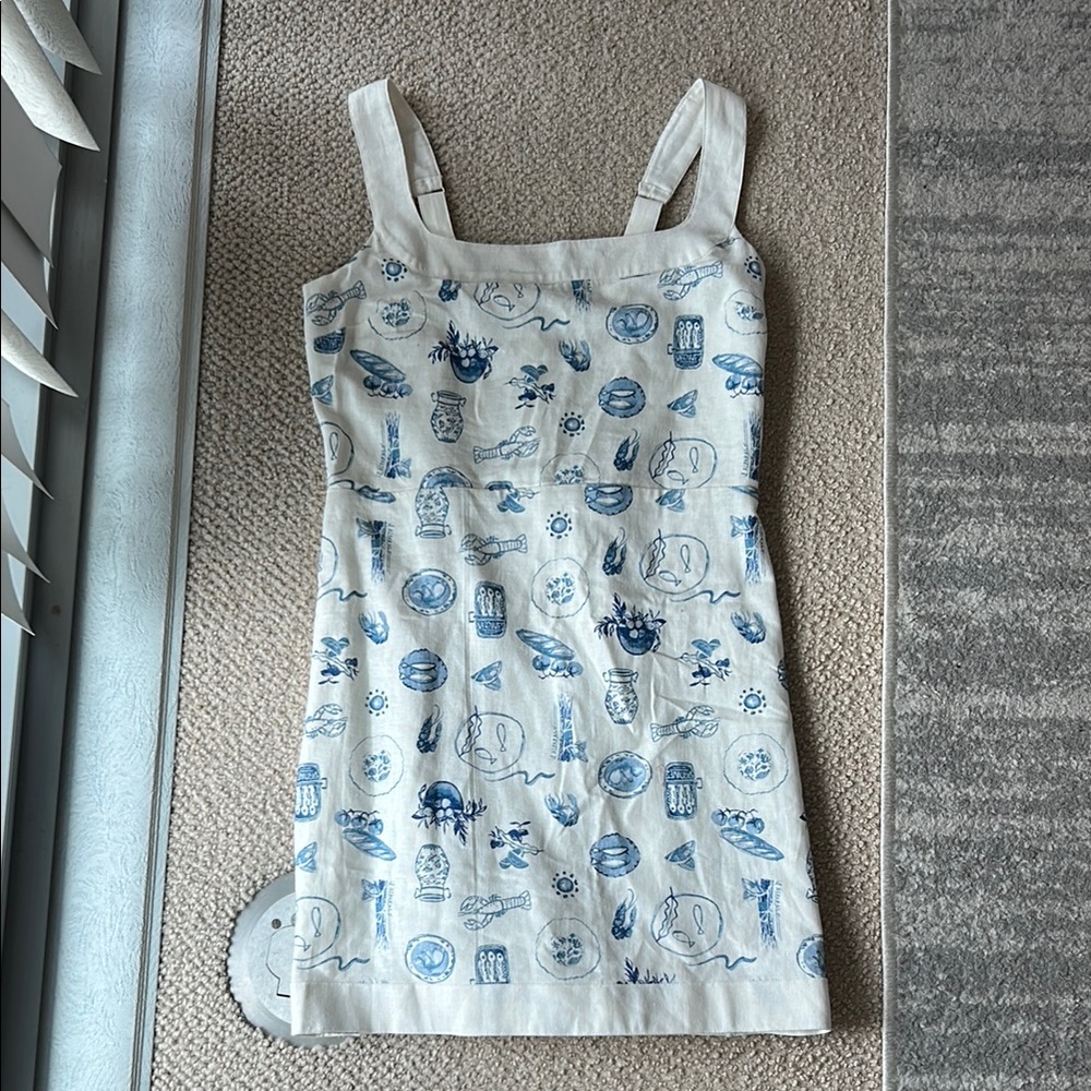 Blue and White summer patterned linen Dress